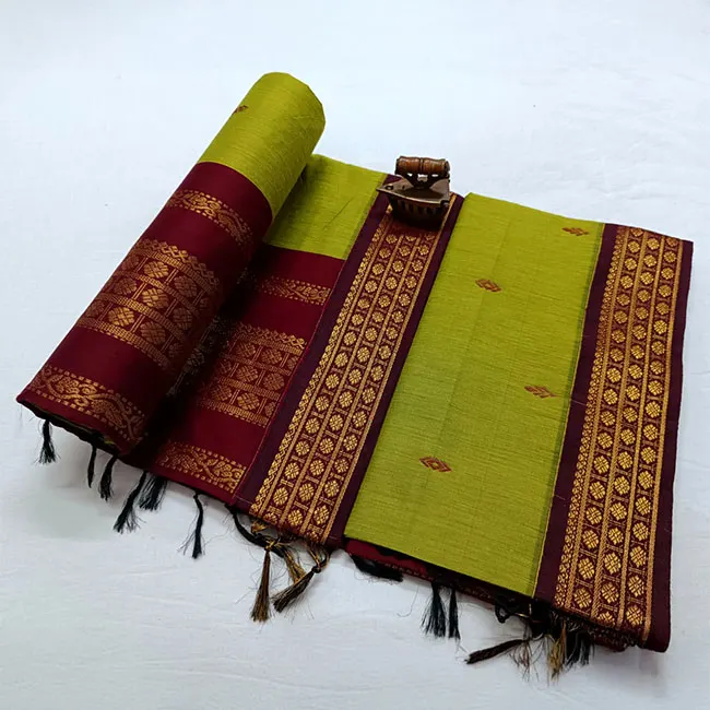 Green and Maroon Paithani Soft Silk-cotton Saree