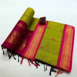 Green and Pink Paithani Silk Saree with Zari Border