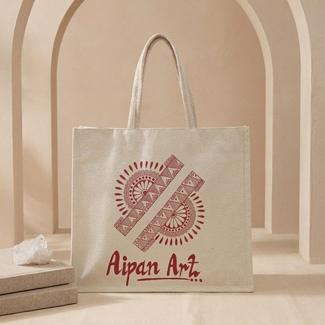 Hand Painted Aipan Design Canvas Tote Bag