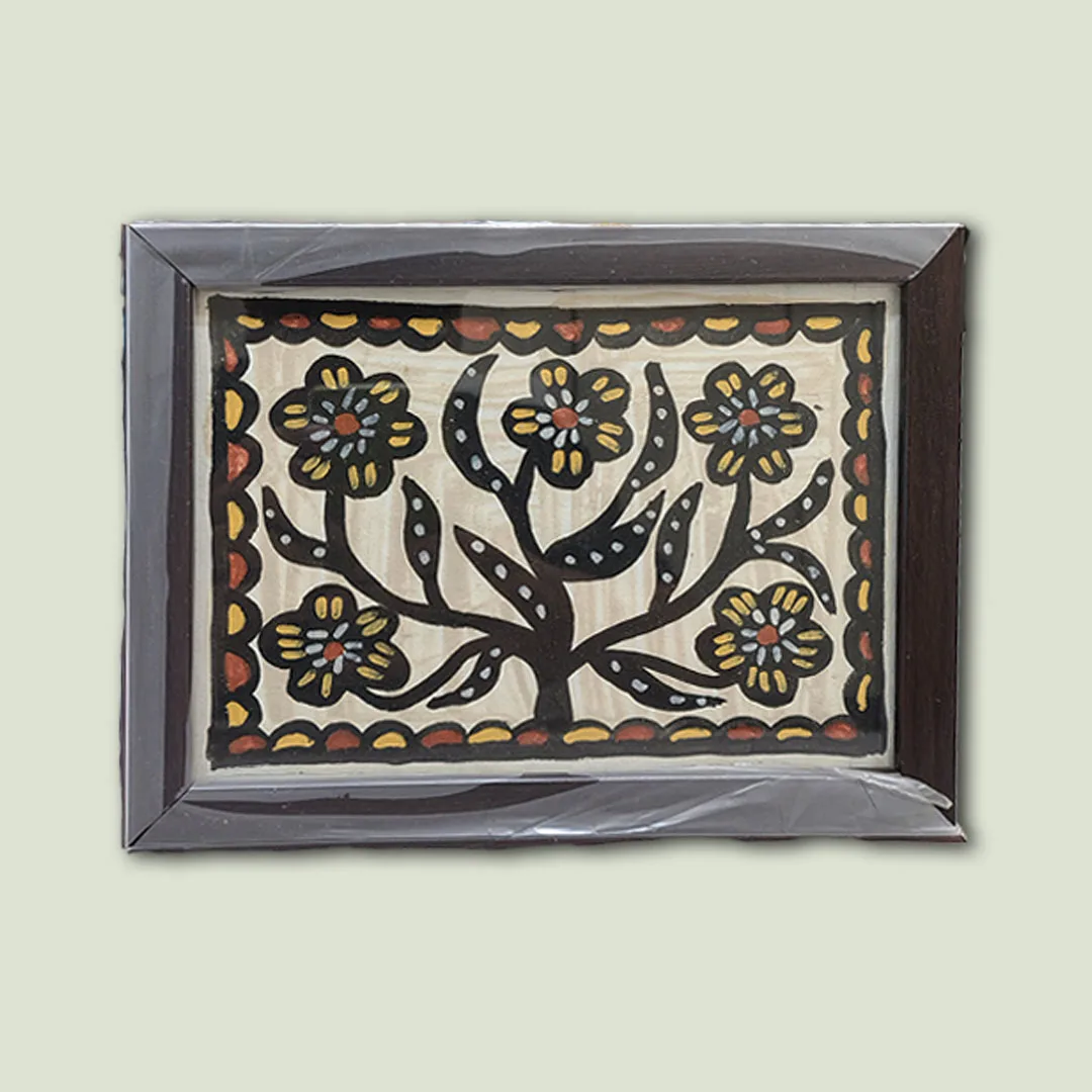Handpainted Sohrai Tree of Life Painting Framed Tribal Wall Art
