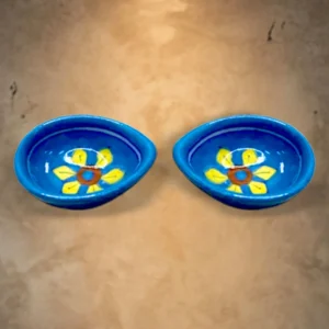 Khurja Handpainted Flower Design Clay Diya Set