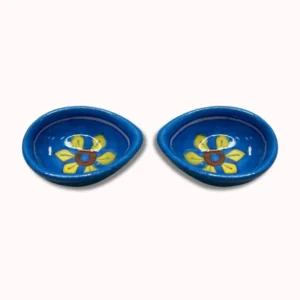 Khurja Handpainted Flower Design Clay Diya Set