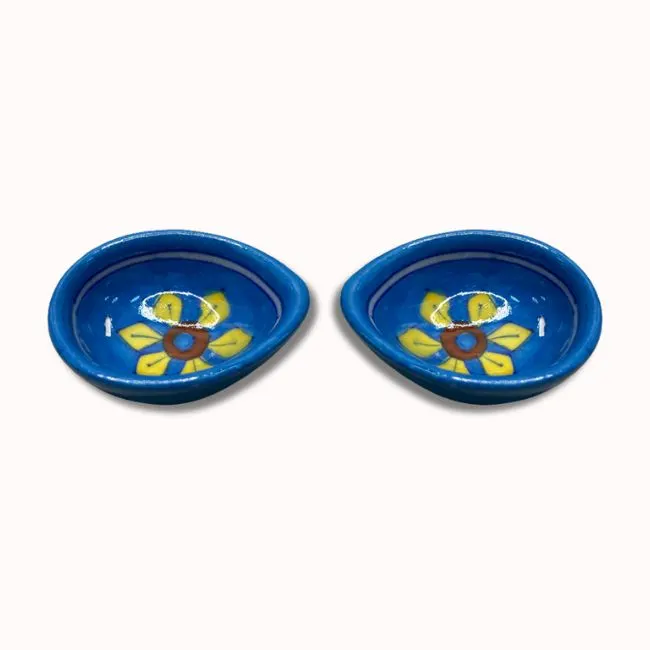 Khurja Handpainted Flower Design Clay Diya Set