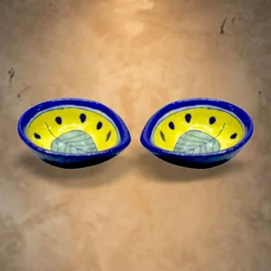 Khurja Pottery Handpainted Leaf Design Clay Oil Lamp Set