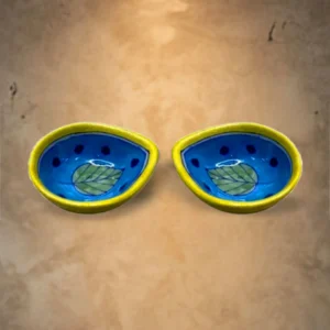 Khurja Pottery Leaf Design Clay Diya Set