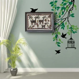 Sohrai Khovar Painting Deer Motif Ethnic Wall Decor
