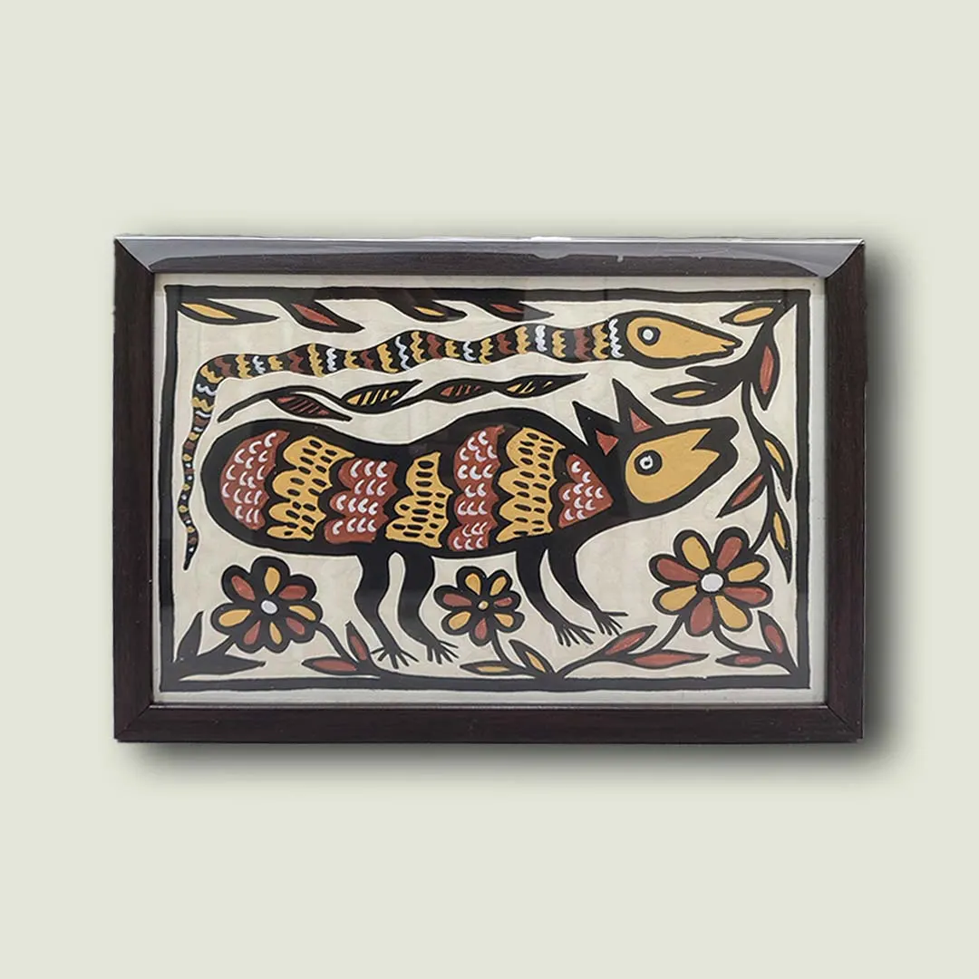 Sohrai Khovar Painting Deer and Snake Art
