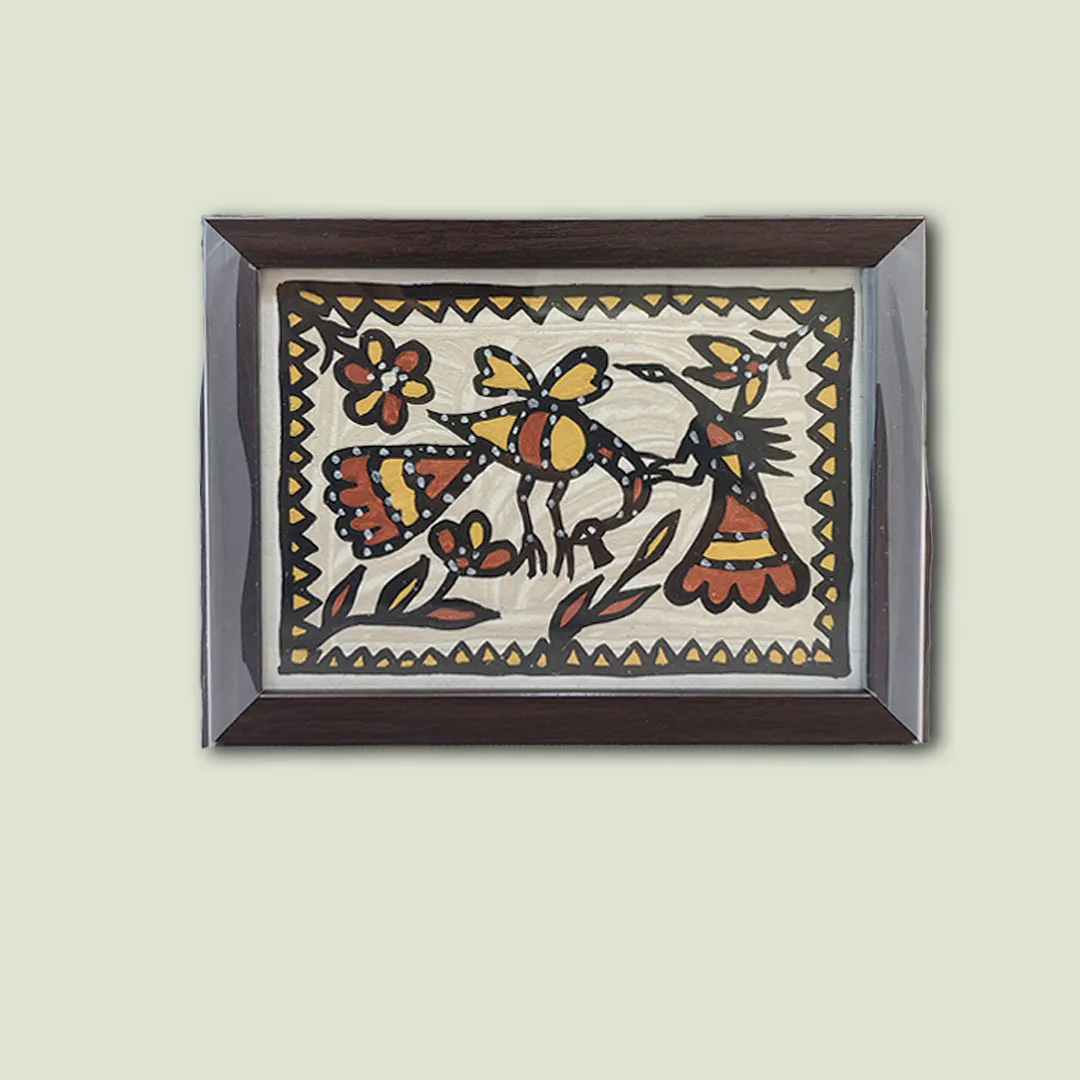 Sohrai Khovar Painting Peacock Motifs Tribal Wall Art