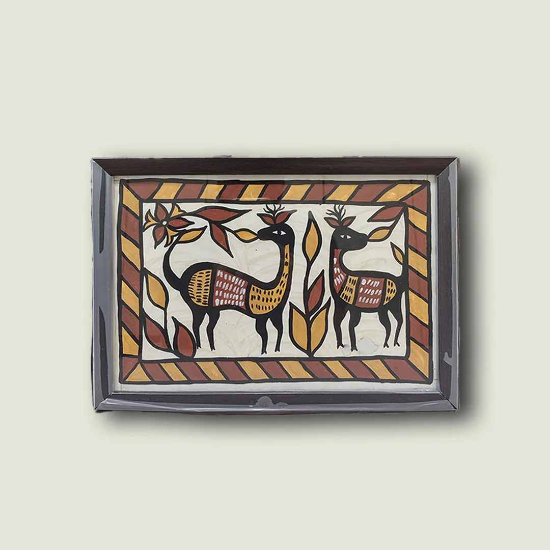 Sohrai Tribal Folk Painting Pair of Deer