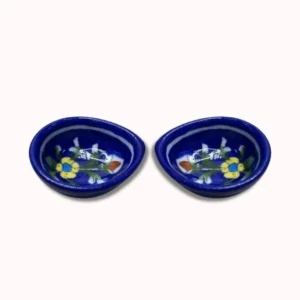 Traditional Khurja Ceramic Floral Design Diya Set