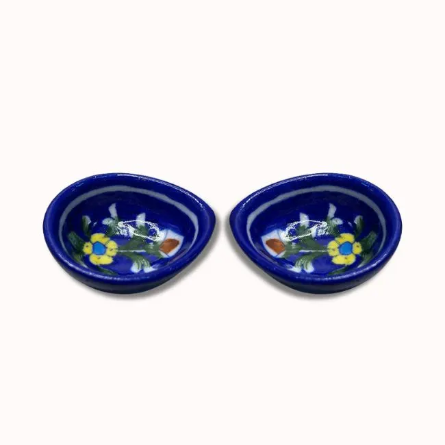 Traditional Khurja Ceramic Floral Design Diya Set
