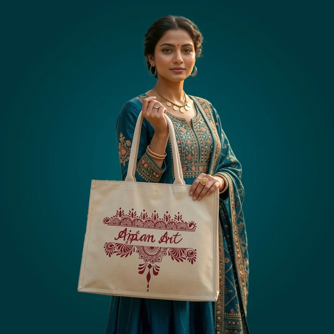 Uttarakhand Aipan Hand Painted Canvas Handbag