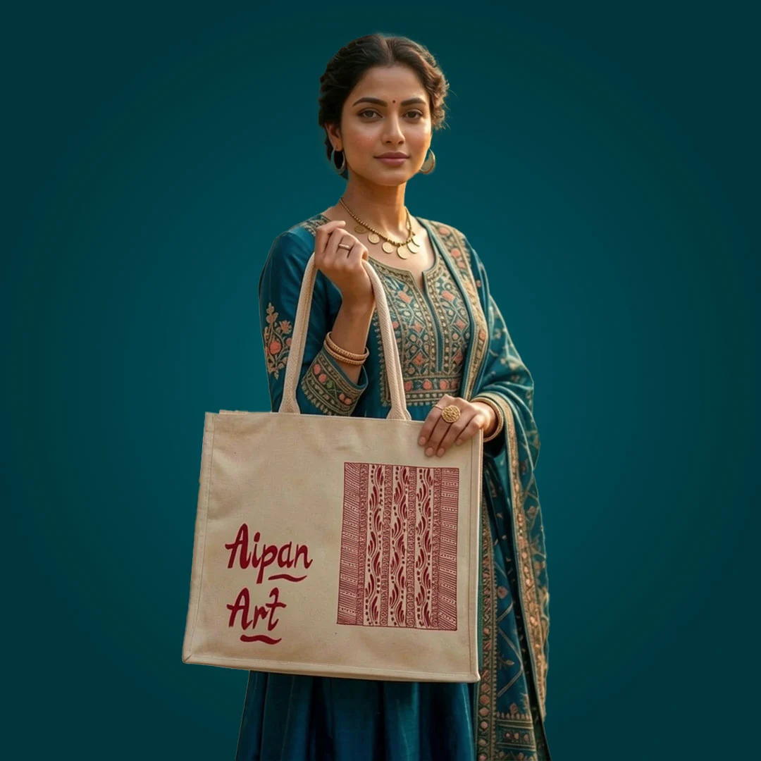 Uttarakhand Aipan Hand Painted Canvas Tote Bag