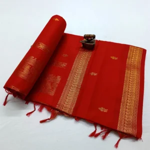 Zari Woven Cotton Silk Crimson Red Paithani Saree