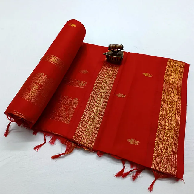 Zari Woven Cotton Silk Crimson Red Paithani Saree
