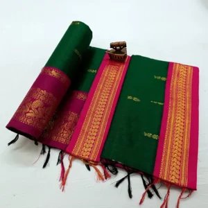 Zari Woven Cotton Silk Green and Pink Paithani Saree