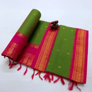 Zari Woven Cotton Silk Parrot Green Paithani Saree