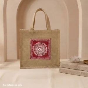 Hand Painted Aipan Design Small Jute Organizer