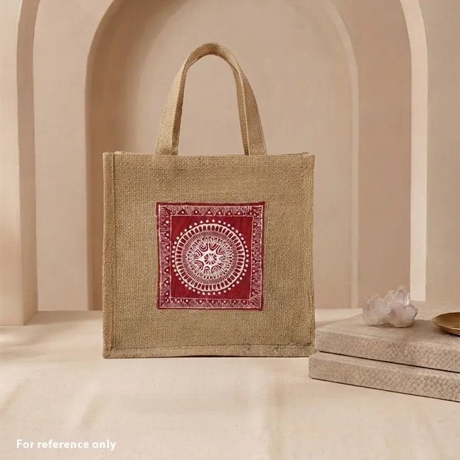 Hand Painted Aipan Design Small Jute Organizer
