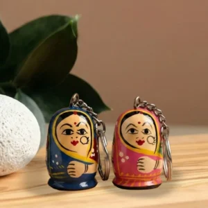 Handcrafted Varanasi Wooden Doll Keychain Pair