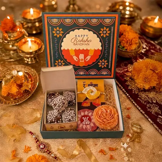 Indyhaat Customized Raksha Bandhan Gift Hamper | Rakhi with Aesthetic Gift Box