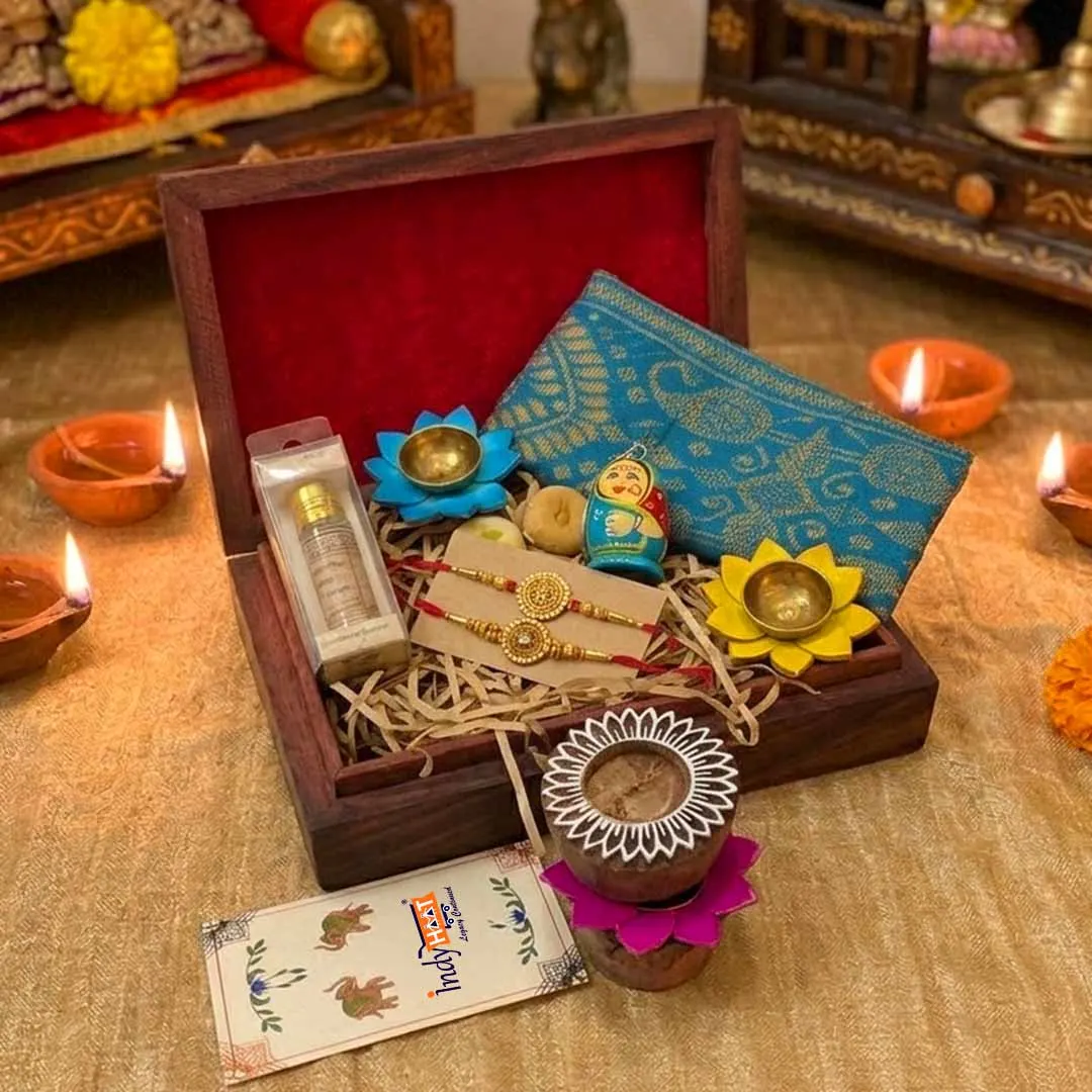 Premium Raksha Bandhan Gift Hamper with Authentic GI Crafts & Wooden Box