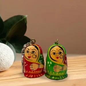 Traditional Varanasi Craft Wooden Doll Keycain Set