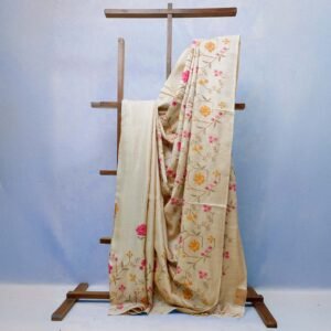 Bhagalpur Pure Tussar Silk Saree with Floral Embroidery