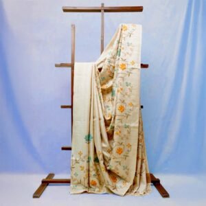 Bhagalpuri Pure Tussar Silk Saree with Floral Embroidery