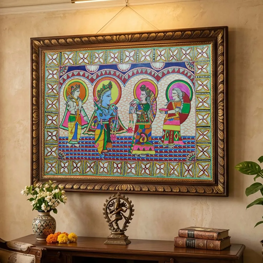 Handmade Ram Sita Wedding Scene Madhubani Painting