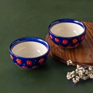 Khurja Pottery Ceramic Bowl Set Handmade Flowers Motifs