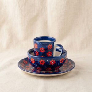 Khurja Pottery Ceramic Breakfast Set Cup, Bowl and Plate