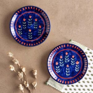 Khurja Pottery Ceramic Dinner Plate | Hand Painted Floral Art