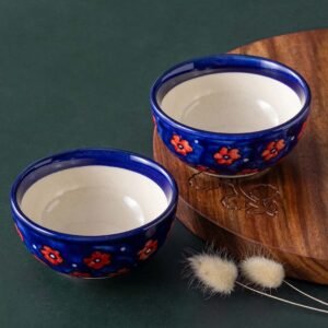 Khurja Pottery Ceramic Katori Set Handmade Floral Motifs
