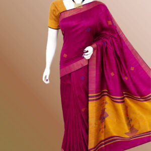 Magenta and Mustard Handwoven Tussar Dupion Silk Saree