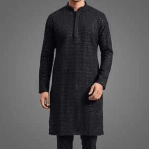 Men Black Lucknow Chikankari Kurta