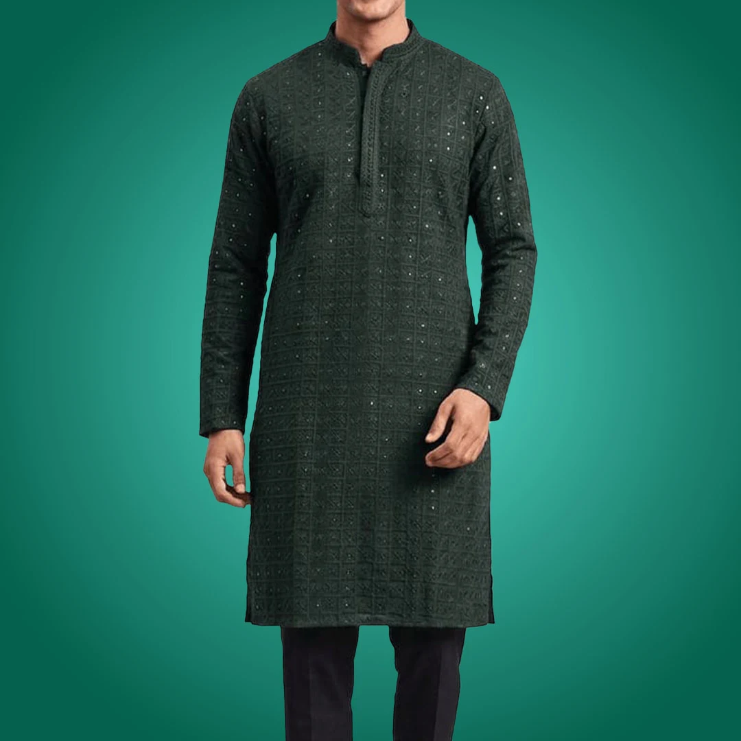 Men Dark Green Lucknow Chikankari Kurta