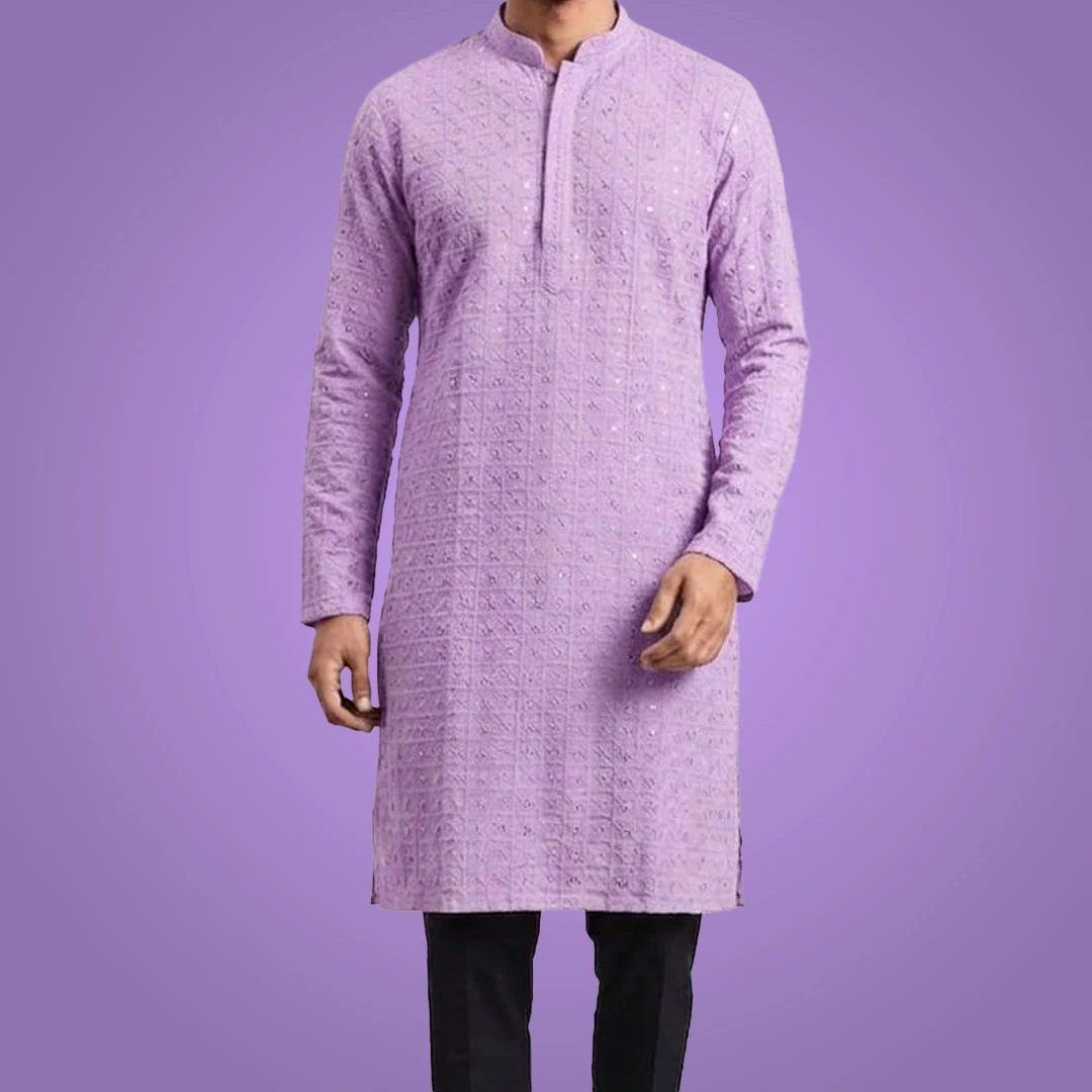 Men Lavender Lucknow Chikankari Kurta