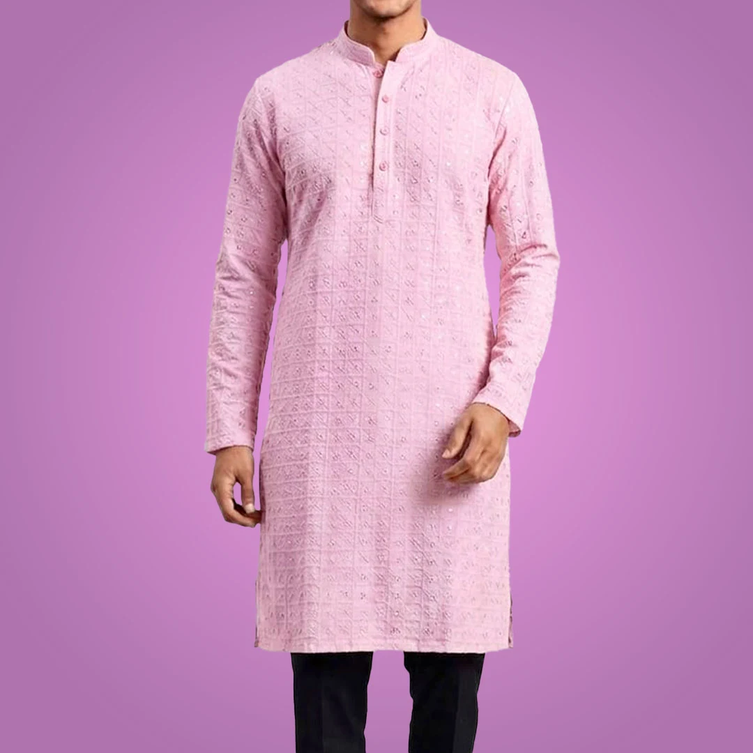 Men Pink Lucknow Chikankari Kurta