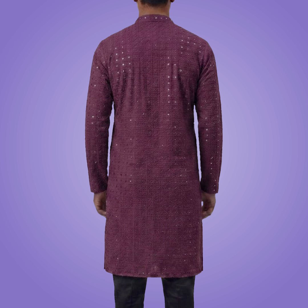 Men Purple Chikankari Embroidered Kurta