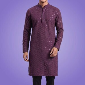 Men Purple Chikankari Embroidered Kurta