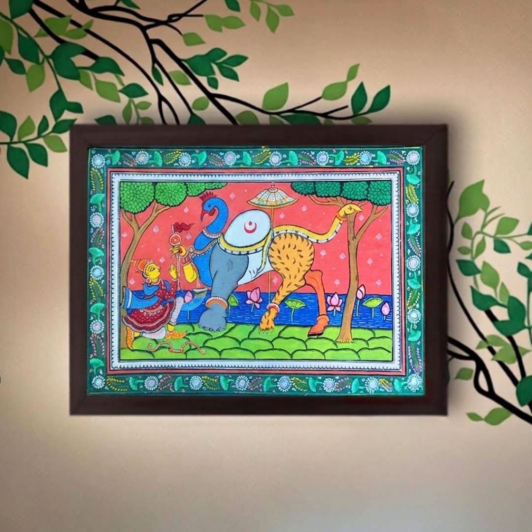 Mythical Nine Animal Navagunjara and Arjuna Orissa Pattachitra