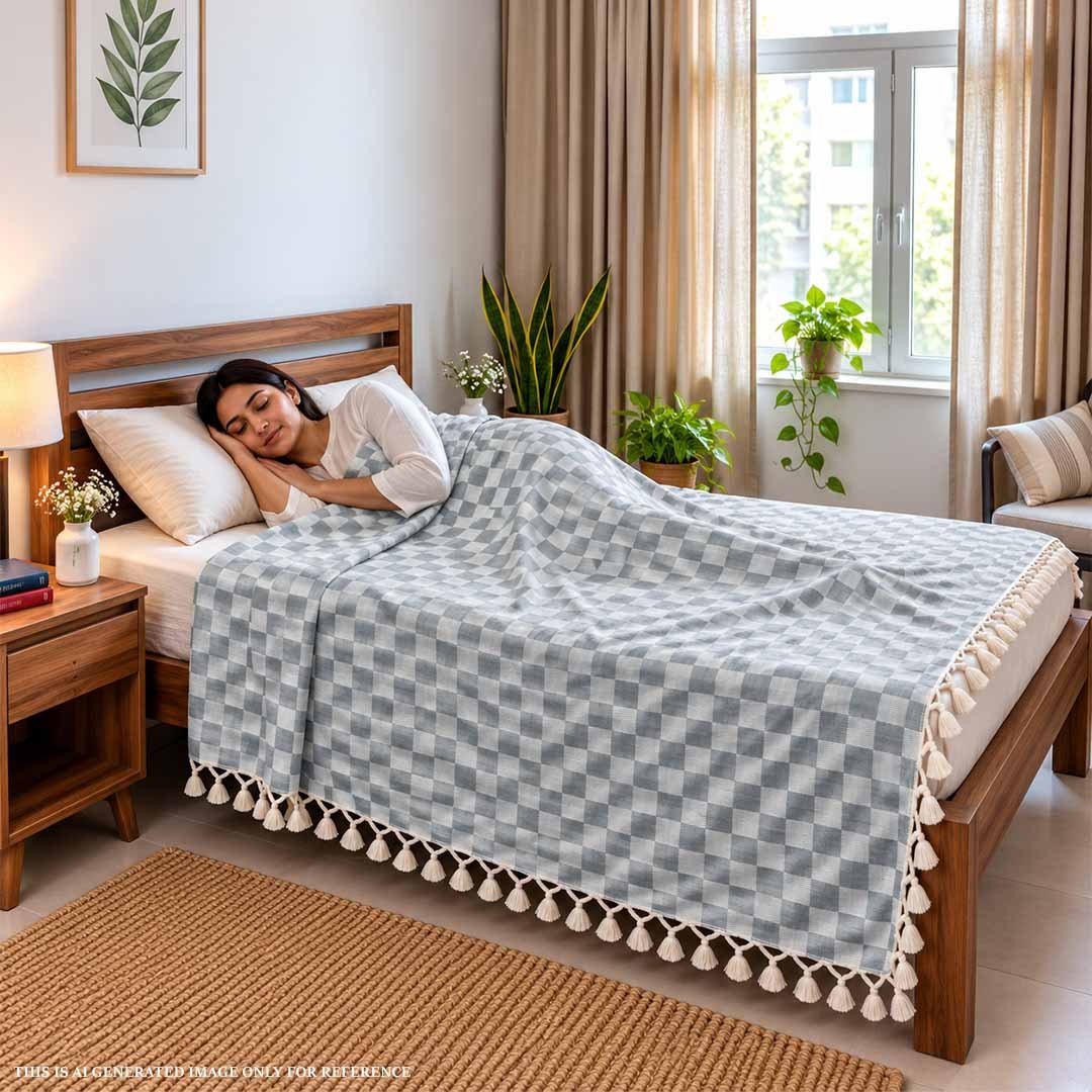 Pure Bhagalpur Silk Chadar Grey Summer AC Blanket For AC Room