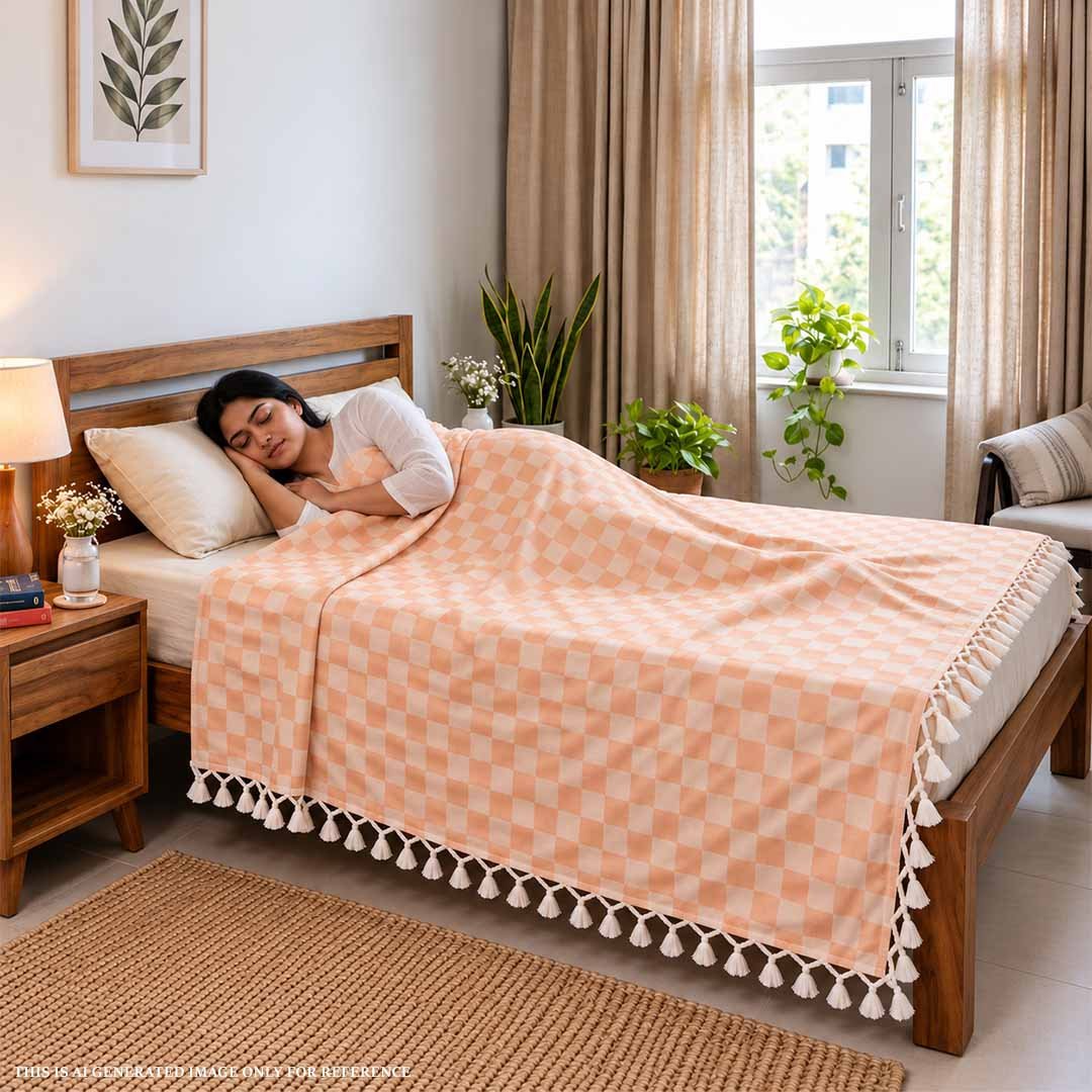 Pure Bhagalpur Silk Chadar Light Peach Summer AC Blanket For AC Room