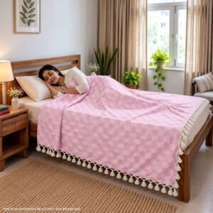 Pure Bhagalpur Silk Chadar Light Pink Summer AC Blanket For AC Room