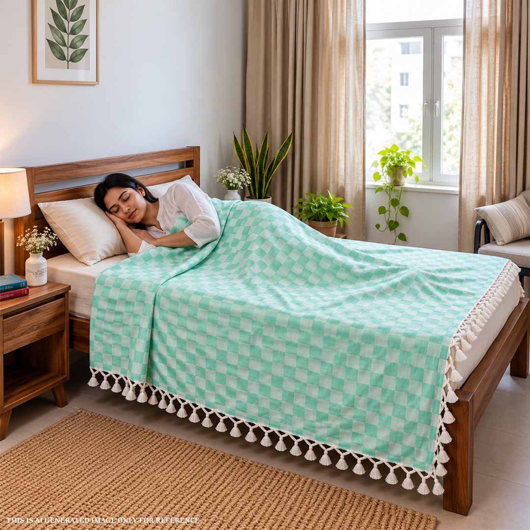 Pure Bhagalpur Silk Chadar Mint Green Summer AC Blanket For AC Room