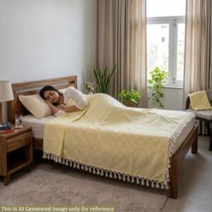 Pure-Bhagalpur Silk Chaddar Creamish Yellow Summer AC Blanket for Ac room