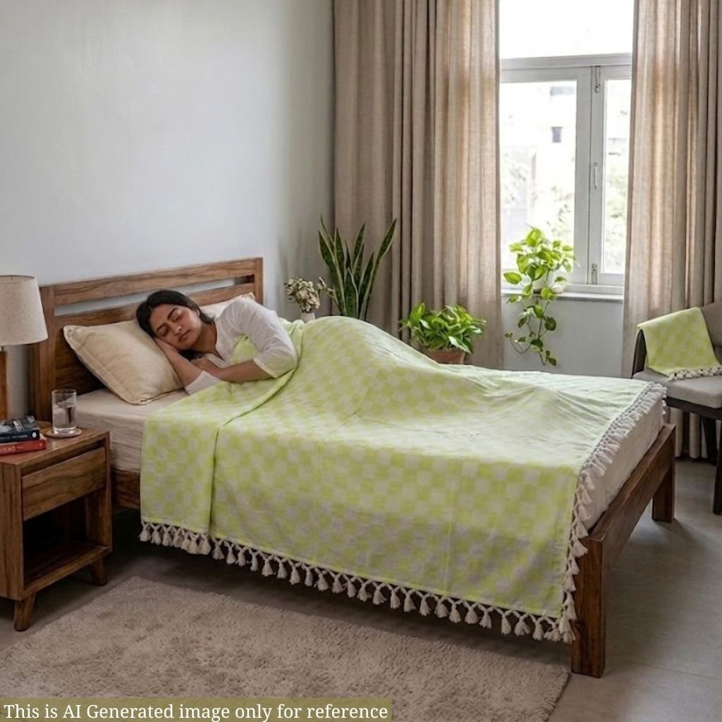 Pure Bhagalpur Silk Chaddar | Golden Yellow Summer AC Blanket For Ac Room