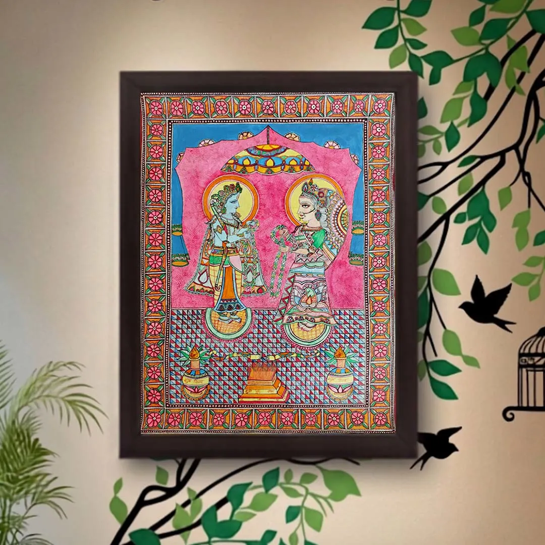 Ram Sita Swayamvar Madhubani Painting on Canvas