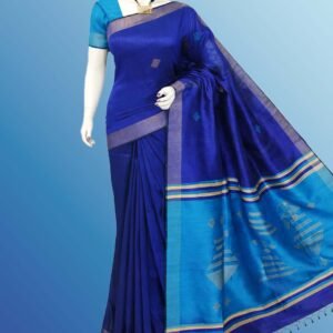 Royal Blue and Turquoise Handwoven Tussar Dupion Silk Saree